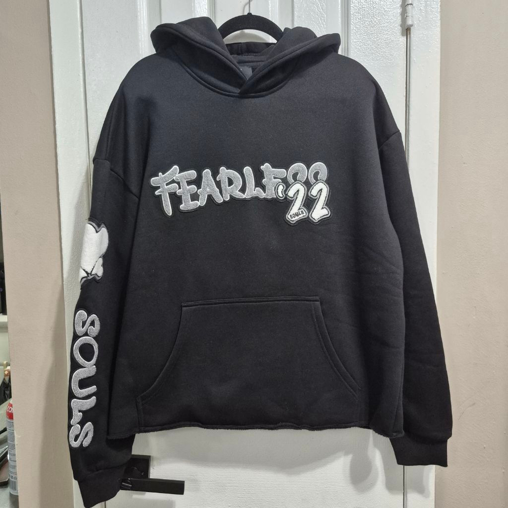 Men's Fearless Souls Black Hoodie with Gray Logo Size L nwot